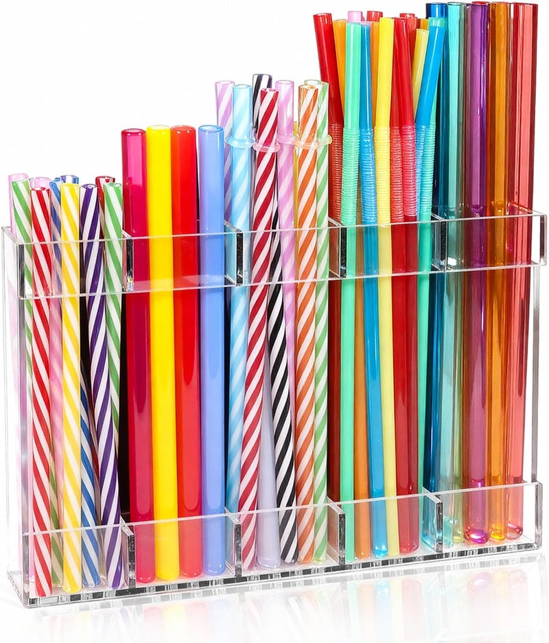 NTIERA New Upgrade 9.5" Large Acrylic Straw Holder for Cabinet Door-Reusable Tumbler Straw Organizer Storage,Small Kitchen Organizers and Storage Accessories Container,Ultra Sticky Cupboard Door Mounted - Image 1